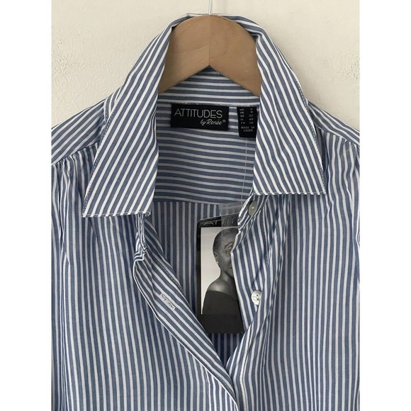 Attitudes by Renee Womens Striped Sz 2 Viscose Button Front Top White Blue - Picture 2 of 9